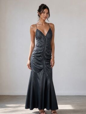 Vtg Cache Women S Black Taffeta Mermaid Ball Gown Ruched Crinoline Lining Formal